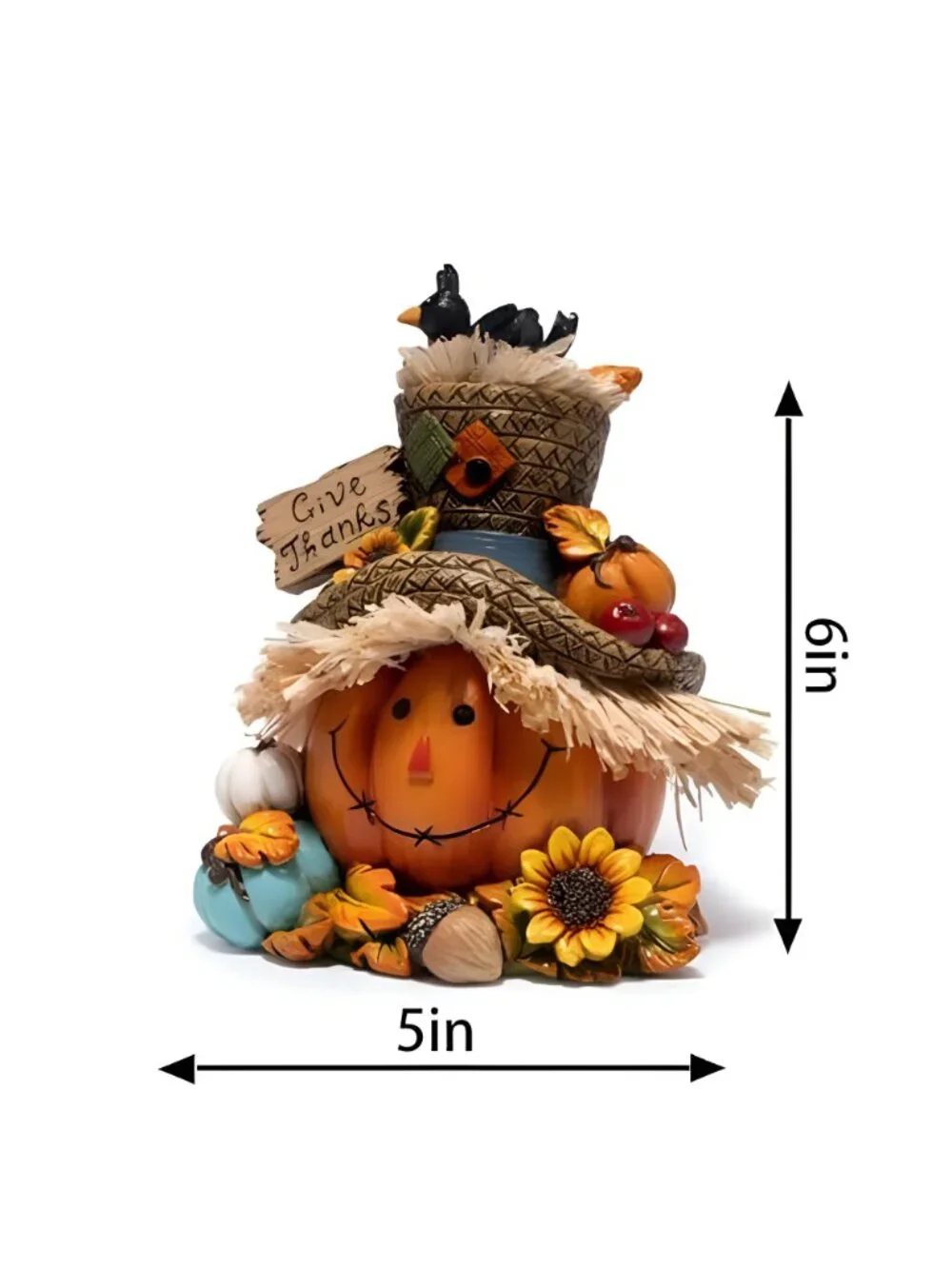 Hodao Pumpkin Figurine with Give Thanks Sign, Thanksgiving Decorations